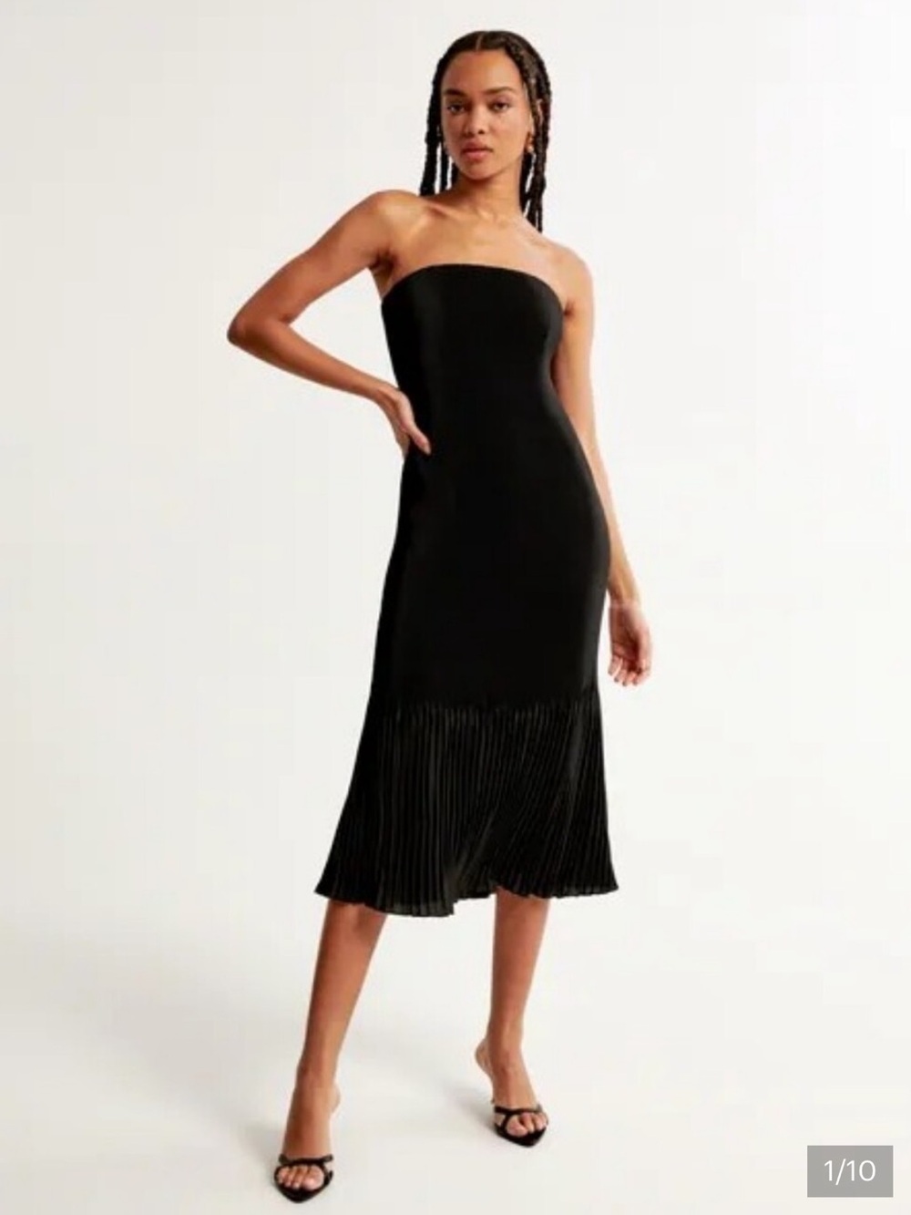 Abercrombie + Fitch Strapless Pleated Midi Dress in Black - Picture 8 of 9